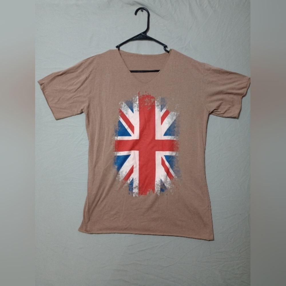 FADED FLAG WOMENS T-SHIRT TEE TOP UK GB GREAT BRITAIN UNITED KINGDOM Sz L